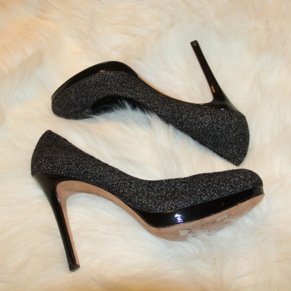Ann Taylor Black Gray Tweed Patent Pumps 6.5